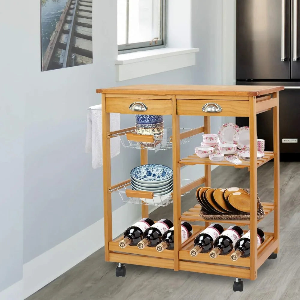 Wood Rolling Kitchen Island Storage Cart