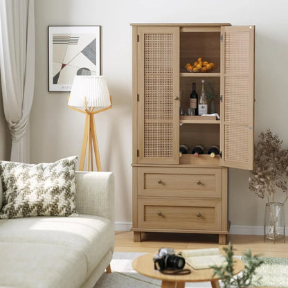 Tall Cabinet with Rattan Doors  2 Drawers