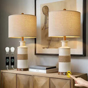 24-inch Farmhouse Traditional Table Lamp Set of 2 with USB charging and touch control.