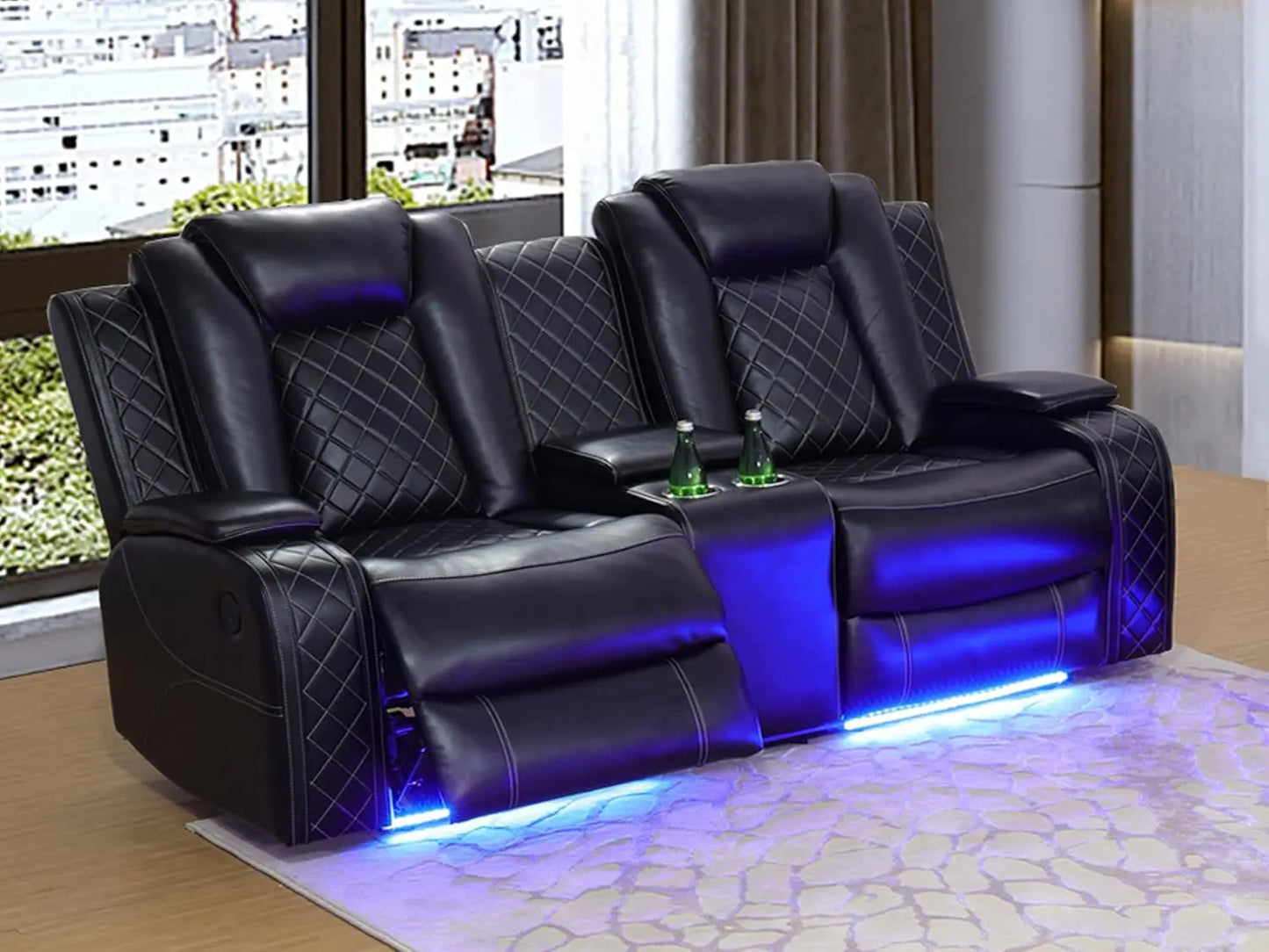 Power Leather Reclining Sofa Set