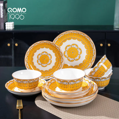 Ceramic dinnerware 12pcs set with multicolor floral design, service for 4.