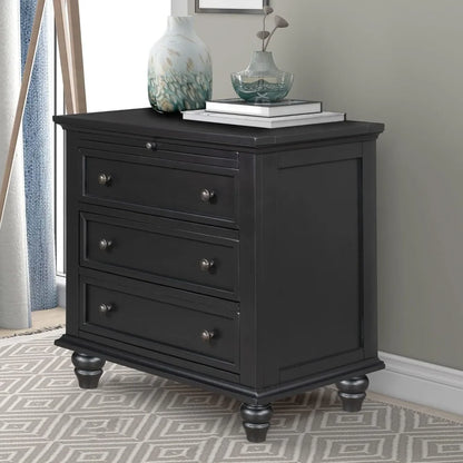 Black Wood Nightstand With 3 Storage Drawers