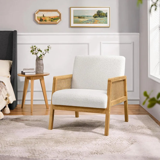 Vintage Rattan Chair with Wood Armrest