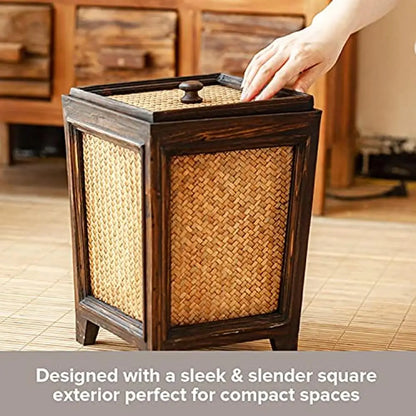 Hand-Woven Rattan Trash Can