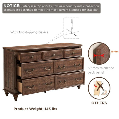 Tall Wide Wood Chest of Drawers