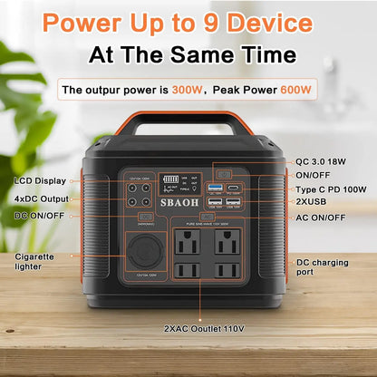 Portable Power Station, 300W 296Wh Solar Generator