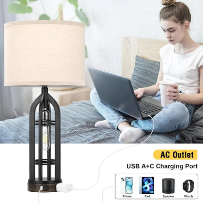 Lamps Set of 2 with USB C+A & Outlet