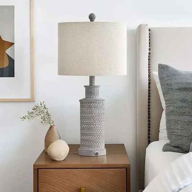24-inch Farmhouse Traditional Table Lamp Set of 2 with USB charging and touch control.