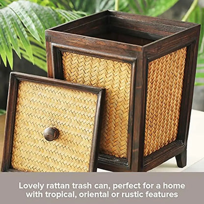 Hand-Woven Rattan Trash Can