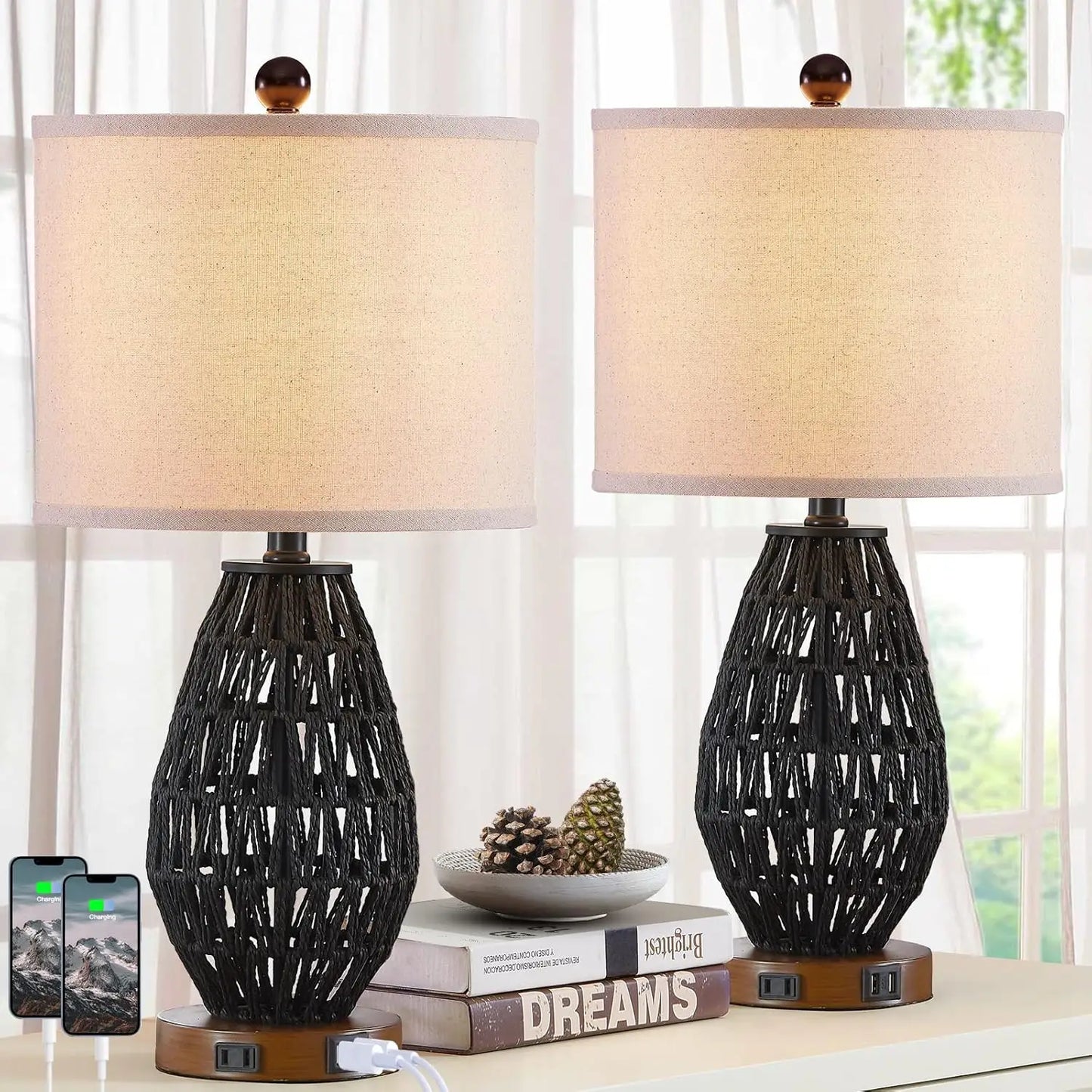 Touch Control Rattan Table Lamps