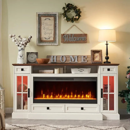 Farmhouse Entertainment Center with 42" Fireplace & LED Lights