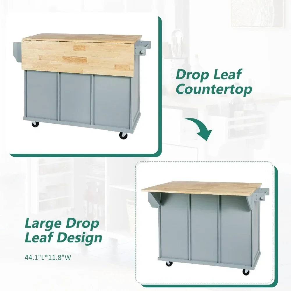 Wood Kitchen Island with Drop Leaf,