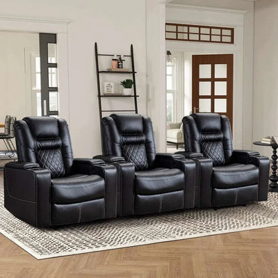 Electric Power Recliner Set of 3 in Genuine Leather for Living Room.