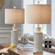 24-inch Farmhouse Traditional Table Lamp Set of 2 with USB charging and touch control.