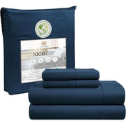 Navy blue 1000 thread count sheet set for queen beds, luxurious and soft.