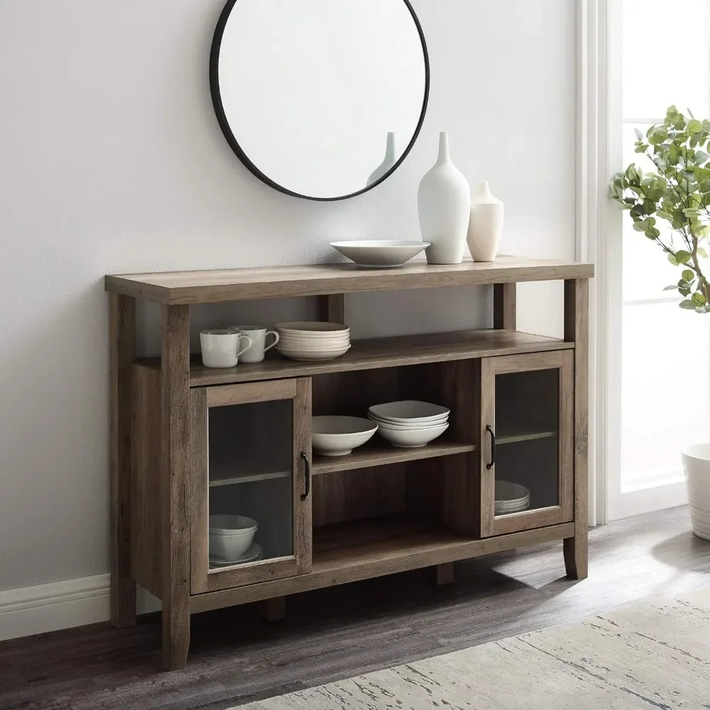 Tall Wood TV Stand with Open Storage