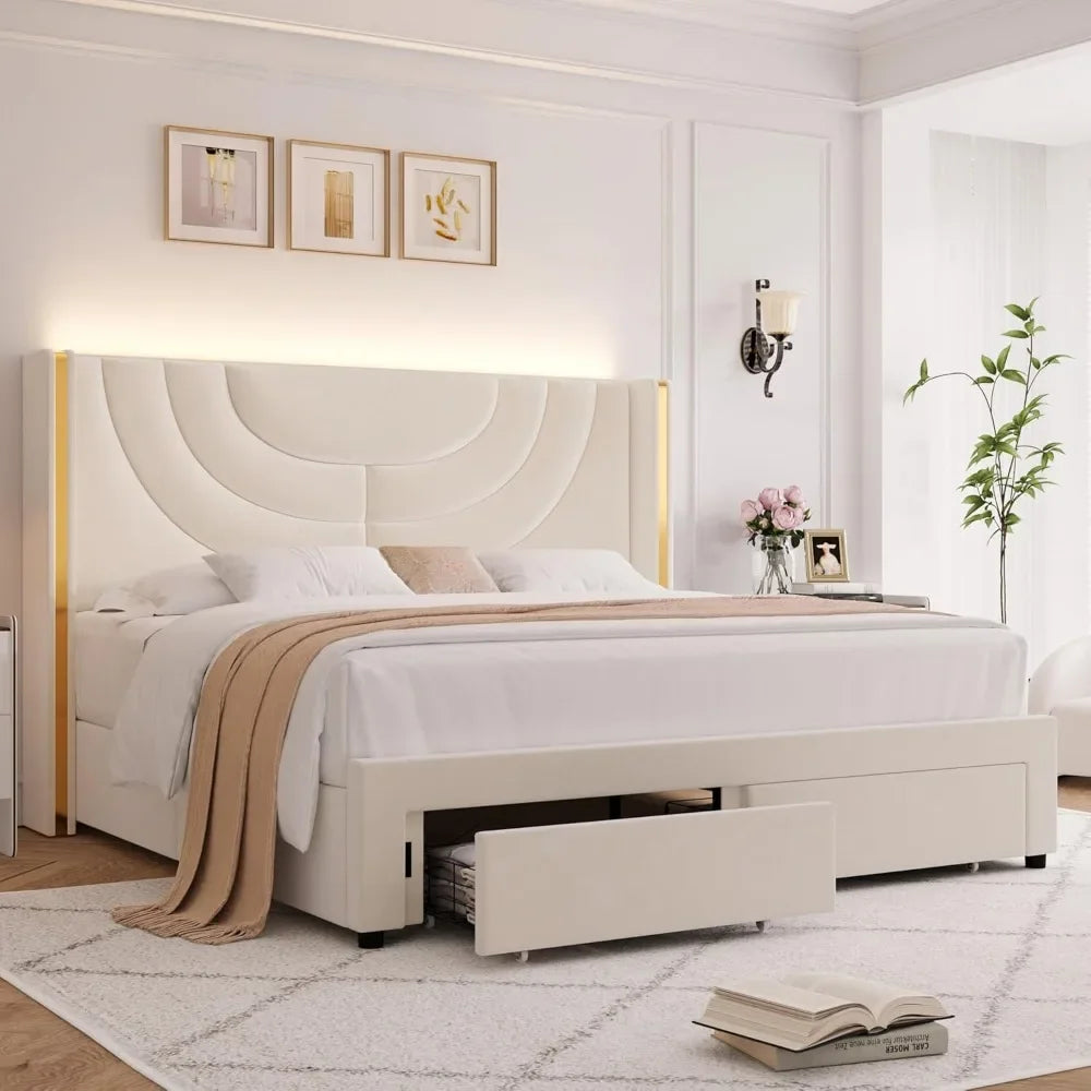 Queen Upholstered LED Bed Frame