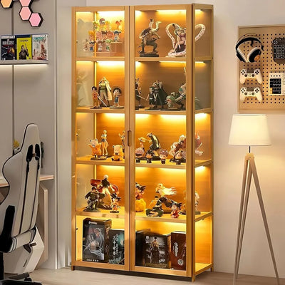 Curio Display Cabinet with 5-Tier Shelves and Acrylic Glass Door showcasing collectibles.