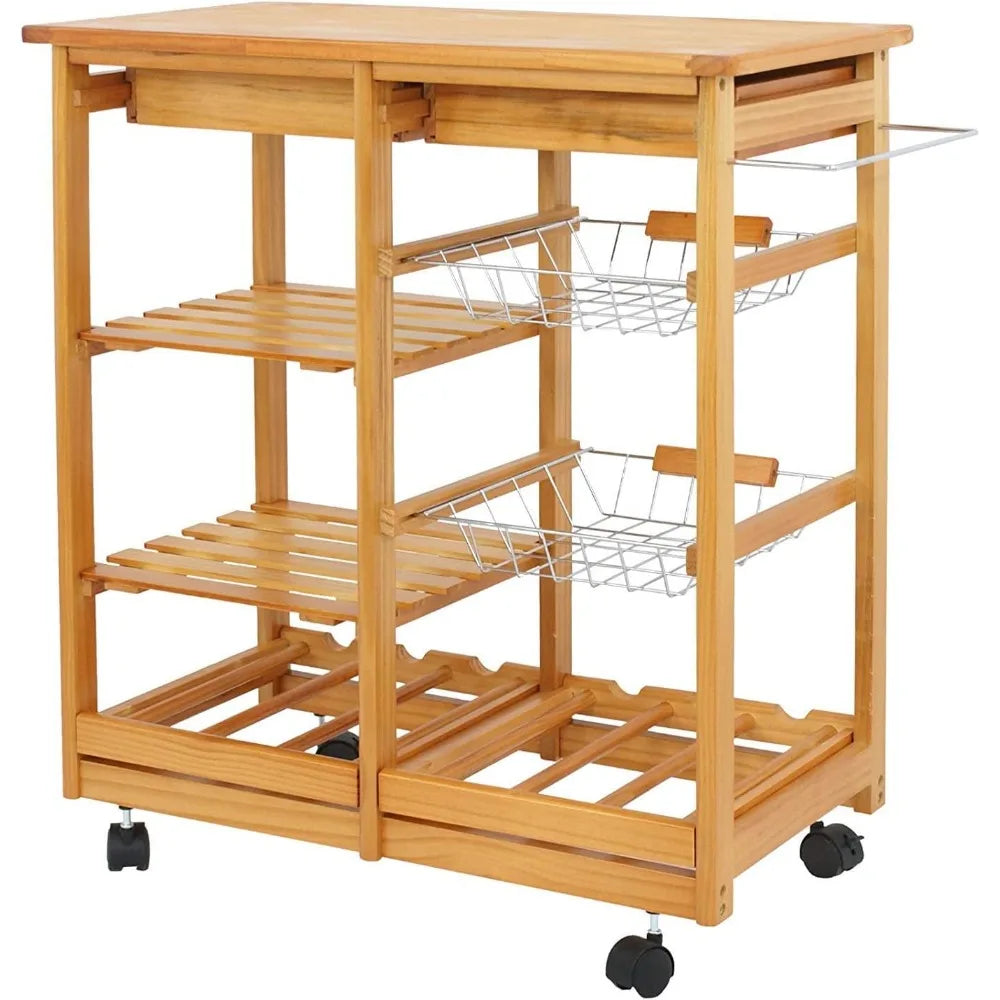 Wood Rolling Kitchen Island Storage Cart