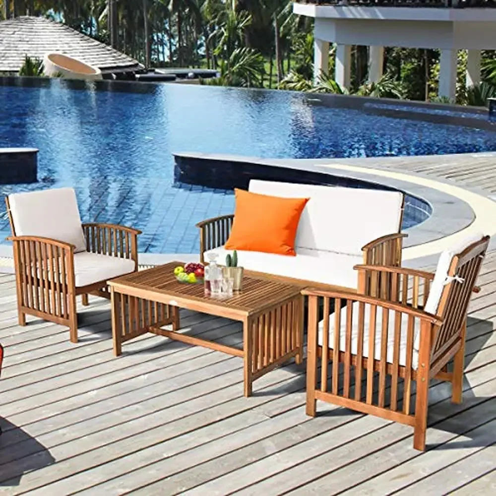 4-Piece Outdoor Acacia Wood Sofa Set and Coffee Table