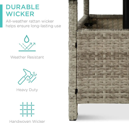 Wicker Side Table with Umbrella Hole