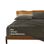Gray 1000 thread count sheet set on queen bed fitting 16-inch deep mattress.
