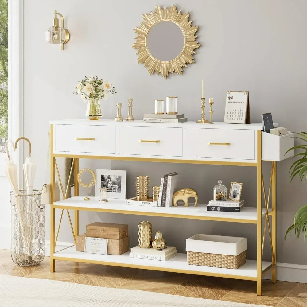 Console Table with 3 Drawers, and Storage Shelves