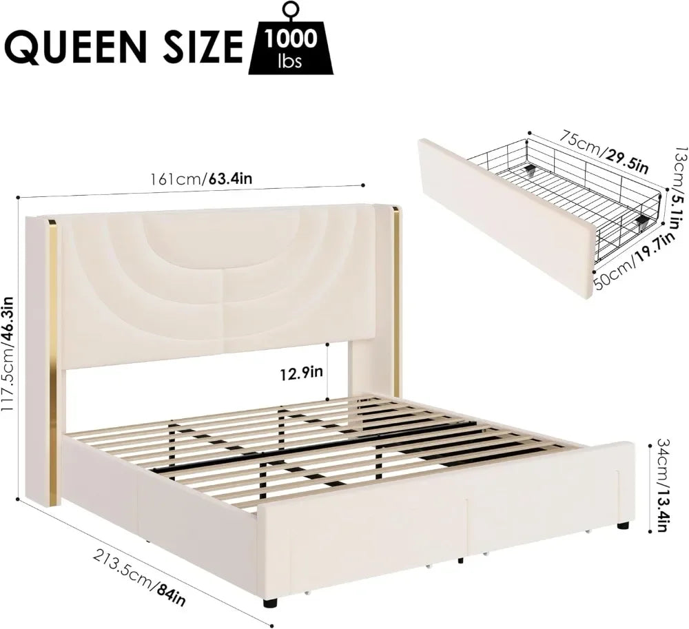 Queen Upholstered LED Bed Frame