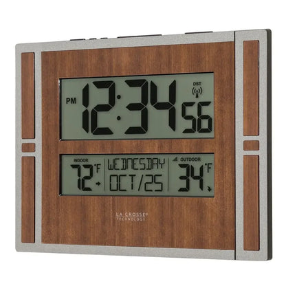 Atomic Digital Wall Clock Brown