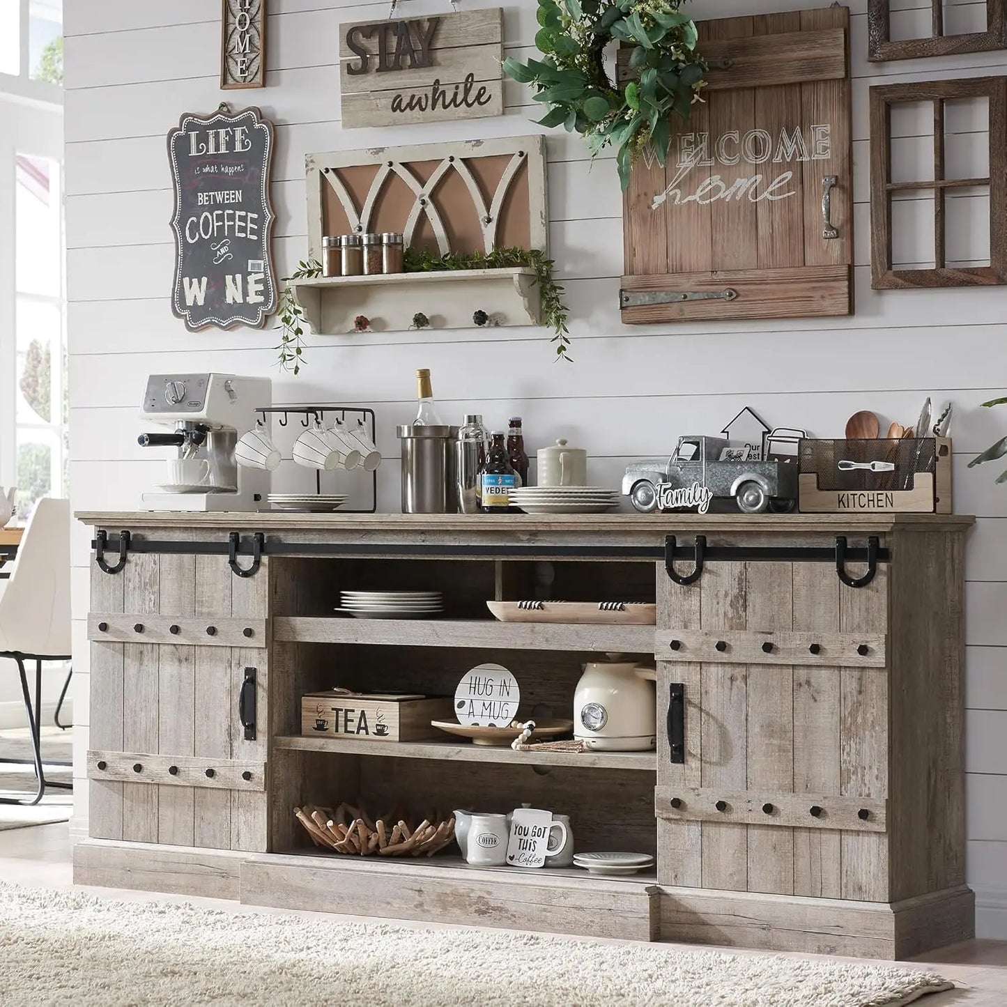 75" Farmhouse Sideboard Buffet Cabinet with Storage