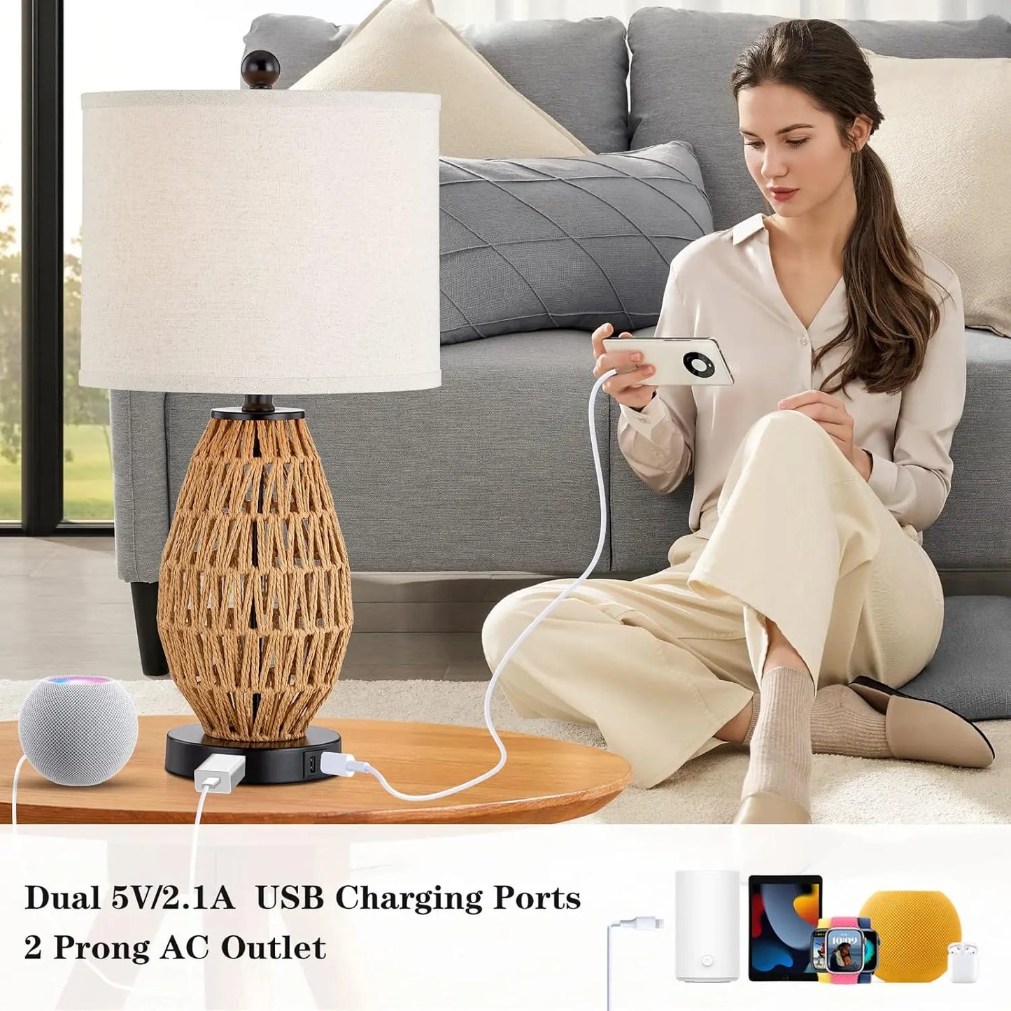 Touch Control Rattan Table Lamps