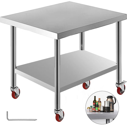 Stainless Steel Kitchen Worktable with Caster Wheels