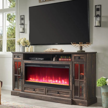 Farmhouse Entertainment Center with 42" Fireplace & LED Lights