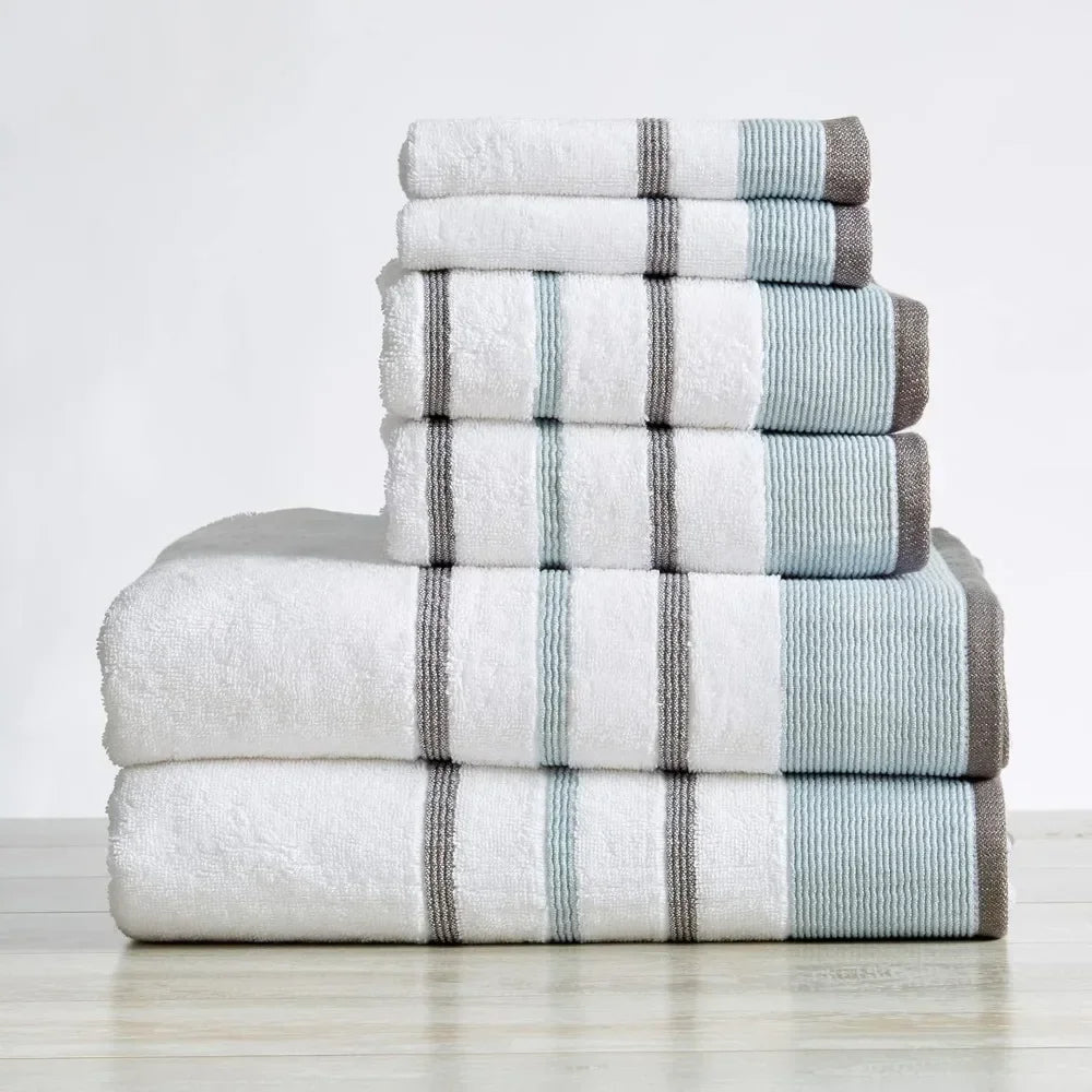 6-Piece Luxury Cotton Striped Towel Set