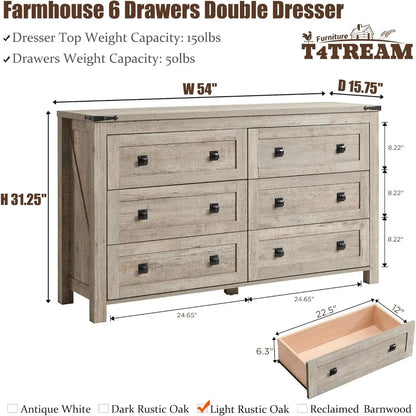 Farmhouse 6 Drawers Dresser for Bedroom