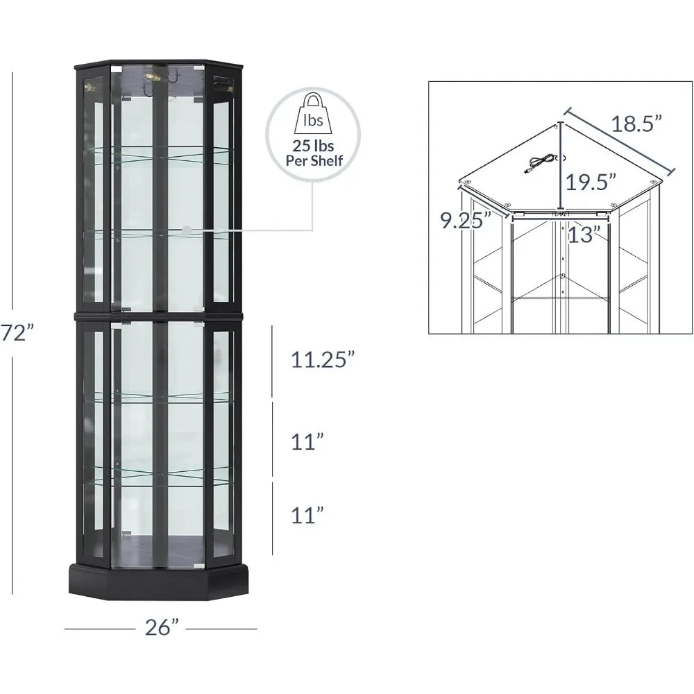 Lighted 3-Side Glass Display Curio Cabinet