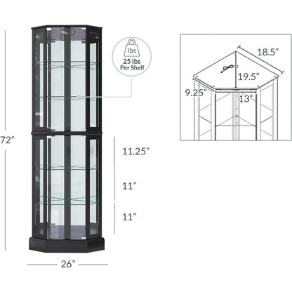 Lighted 3-Side Glass Display Curio Cabinet