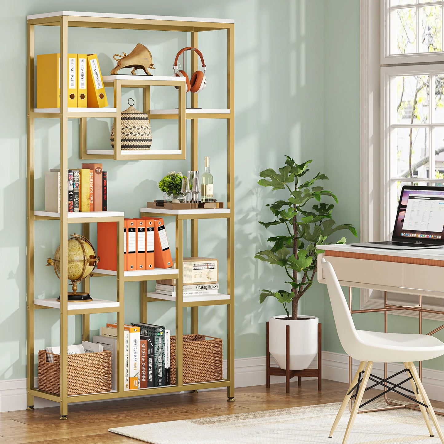 71” Tall Bookshelf with Metal Frame