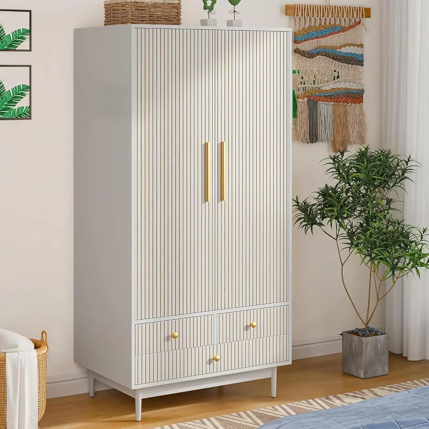 Wardrobe Closet with 2 Fluted Doors