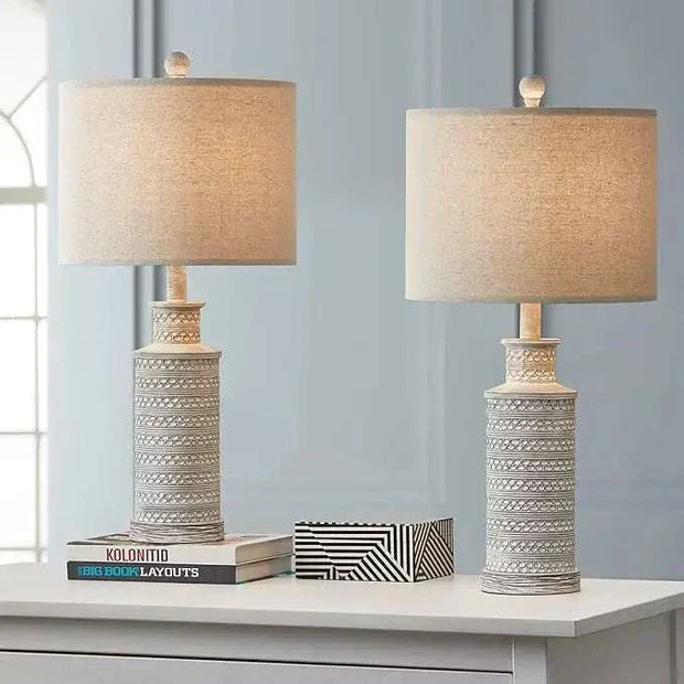 24-inch Farmhouse Traditional Table Lamp Set of 2 with USB charging and touch control.