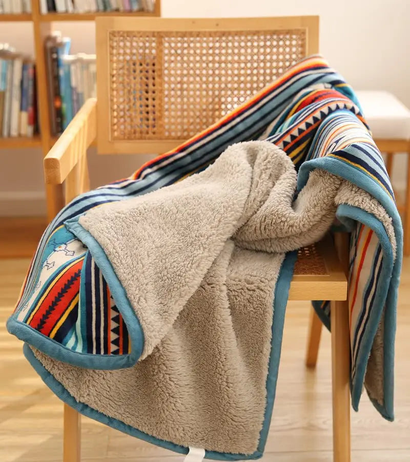 Lightweight Boho Sherpa Throw 50'' X 60'' Blanket