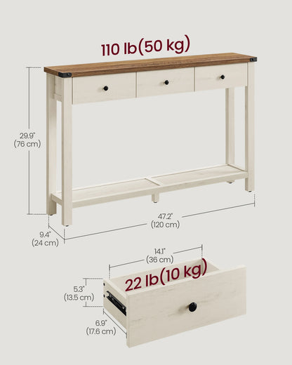 Console Table, with 3 Drawers, Open Storage Shelf