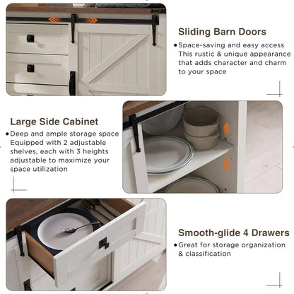 60" Farmhouse Buffet Cabinet w/Sliding Doors