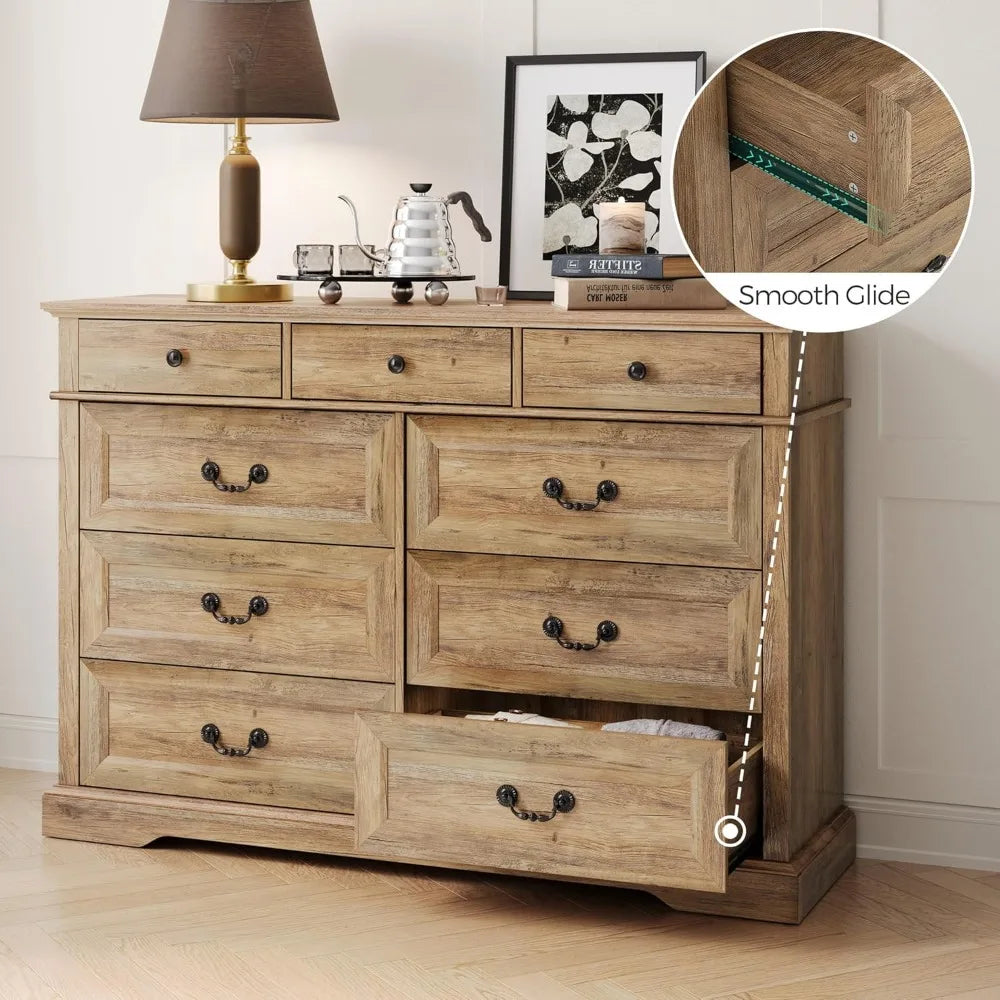 9 Drawers Wood Dresser for Bedroom