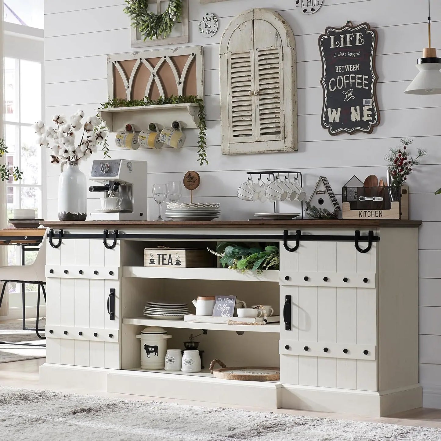 75" Farmhouse Sideboard Buffet Cabinet with Storage