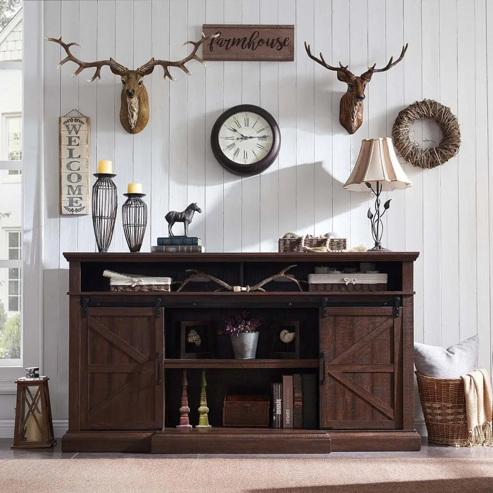 Farmhouse Entertainment Center w/Storage Cabinets