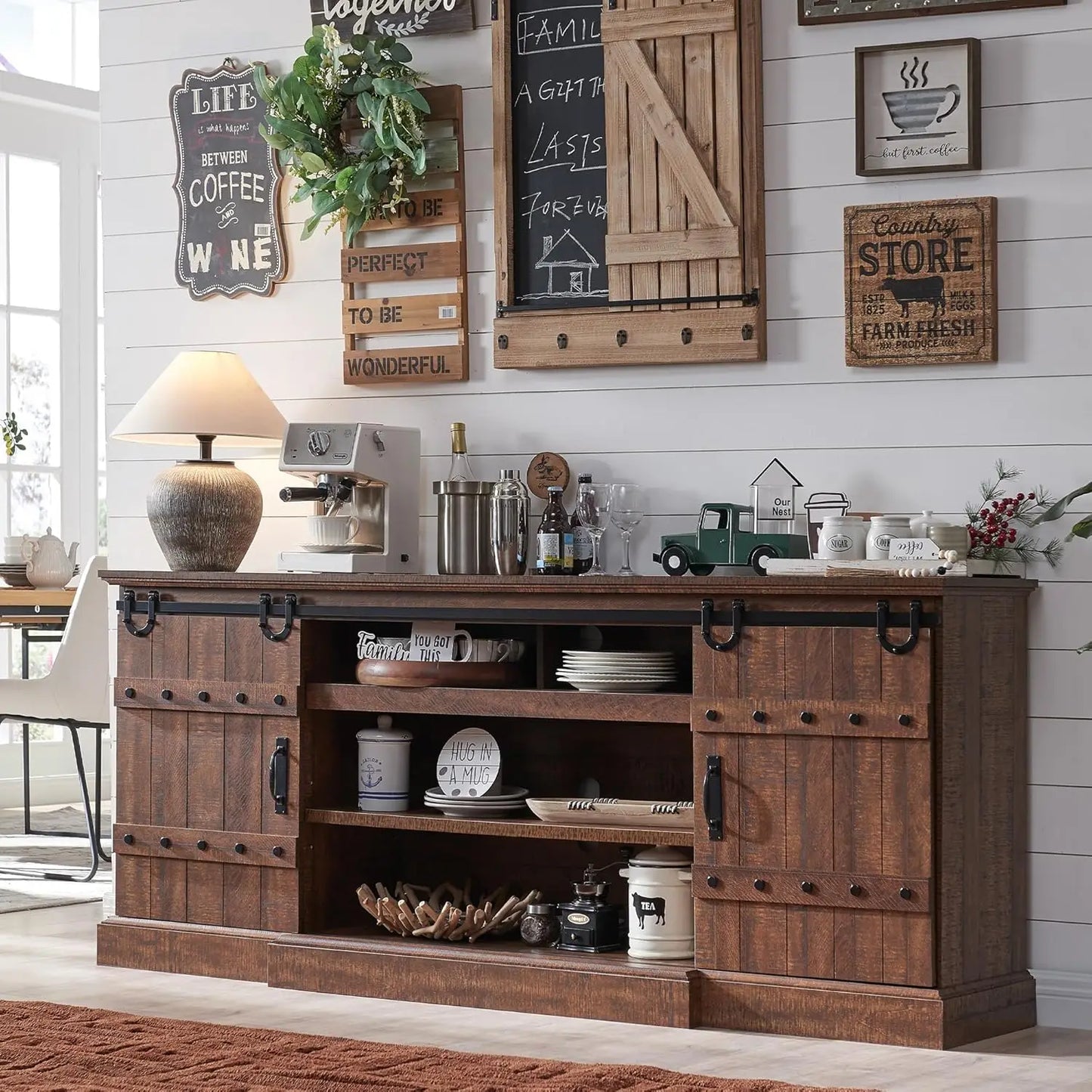 75" Farmhouse Sideboard Buffet Cabinet with Storage