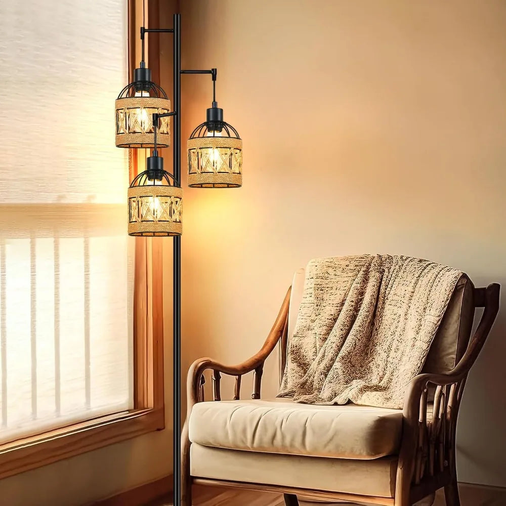 Farmhouse Tree Floor Lamp Rattan