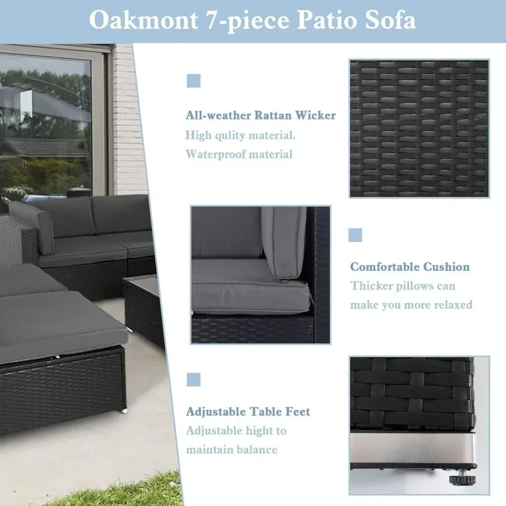 Outdoor Furniture 7Piec Set, Wicker Sectional