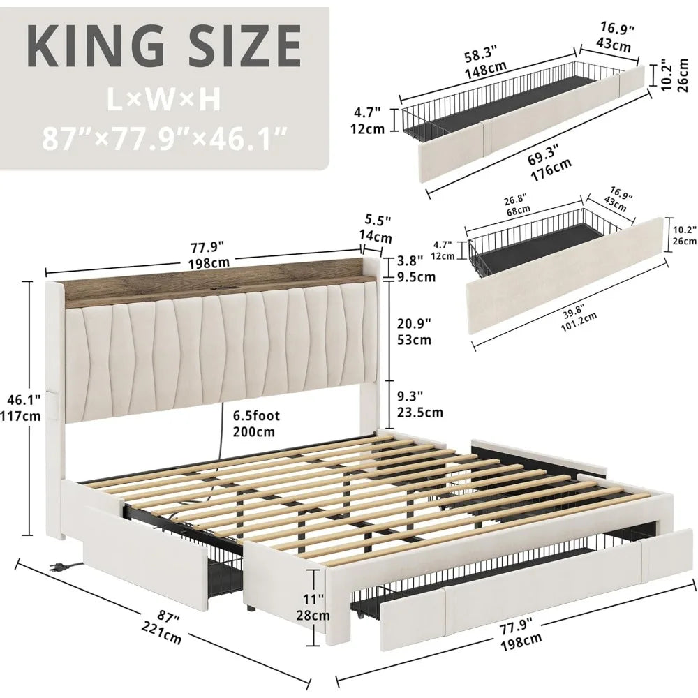 King Size Bed Frame Storage Headboard